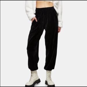 NWT Topshop Black Velvet Joggers‎ XS